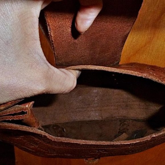 Hand Crafted Tooled Leather Shoulder Bag in Unique Hexagon Shape - Picture 8 of 15